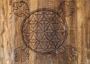 Wooden Flower of Life.  The Flower of life is an ancient symbol of Sacred Geometry and represents the fundamental order of creation.